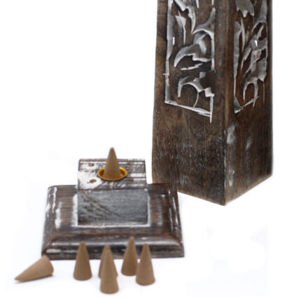 Tapered Incense Tower Washed Des2 - Mango Wood 2