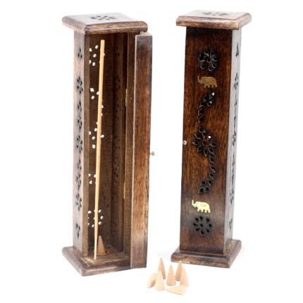 Square Incense Tower - Brass inlay - Mango Wood 1