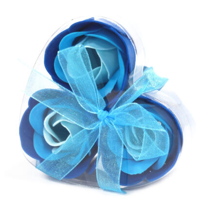 Set de 3 flores de Jabón caja corazón - rosas azul 1