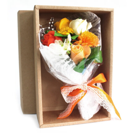 Bouquet flores jabón en caja - naranja 1