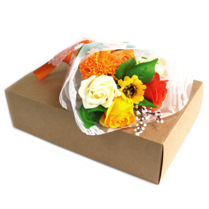 Bouquet flores jabón en caja - naranja 2