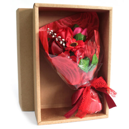 Bouquet flores jabón en caja - rojo 1