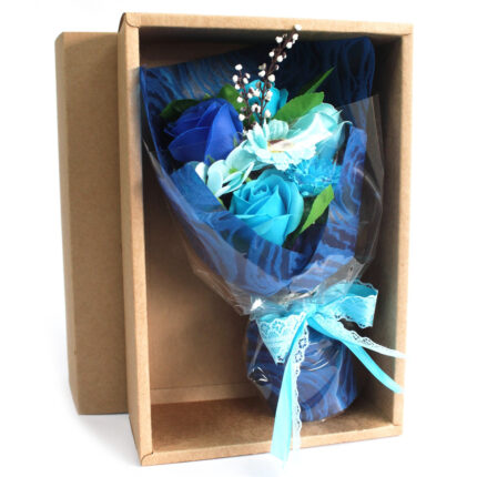 Bouquet flores jabón en caja - azul 1