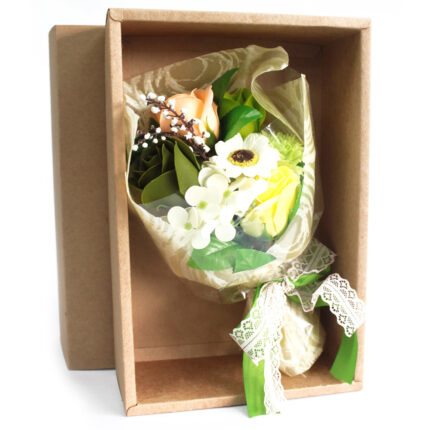 Bouquet flores jabón en caja - verde 1
