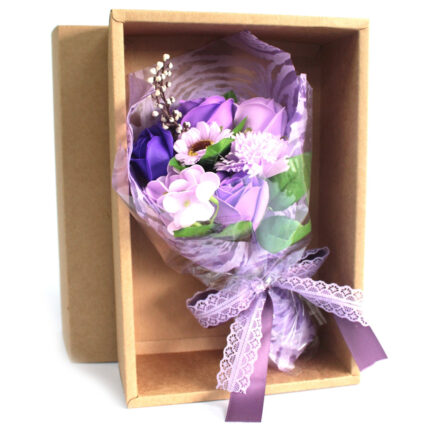 Bouquet flores jabón en caja - púrpura 1