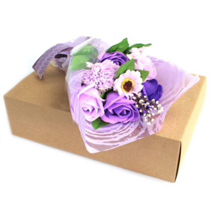 Bouquet flores jabón en caja - púrpura 2