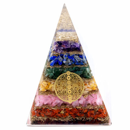 Pirámide de Orgonita Lrg 70mm - Gemas Chakra - Flor de la Vida de los Siete Chakras- 70 mm 1