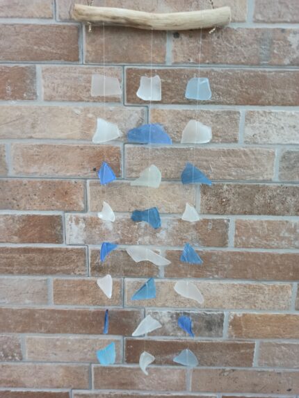 Carillón de vidrio reciclado - Tres cuerdas - Azul y blanco 2