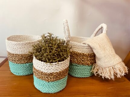 Juego de cestas de algas marinas - Verde/Natural/Blanco 1