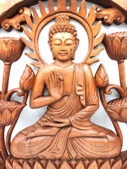 Panel de madera de Buddha y Lotus - 40cm 2